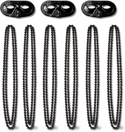 PMU 15-Pc Metallic Mardi Gras Costume Set – 3 Masks & 12 Beads for Men and Women