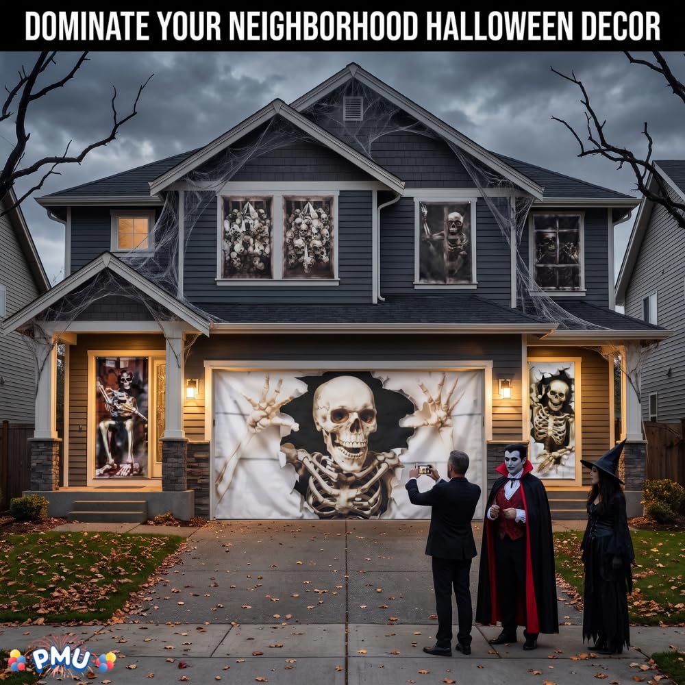 PMU 7 Set Halloween Garage Door Cover Set, 16x7ft, Window & Door Décor