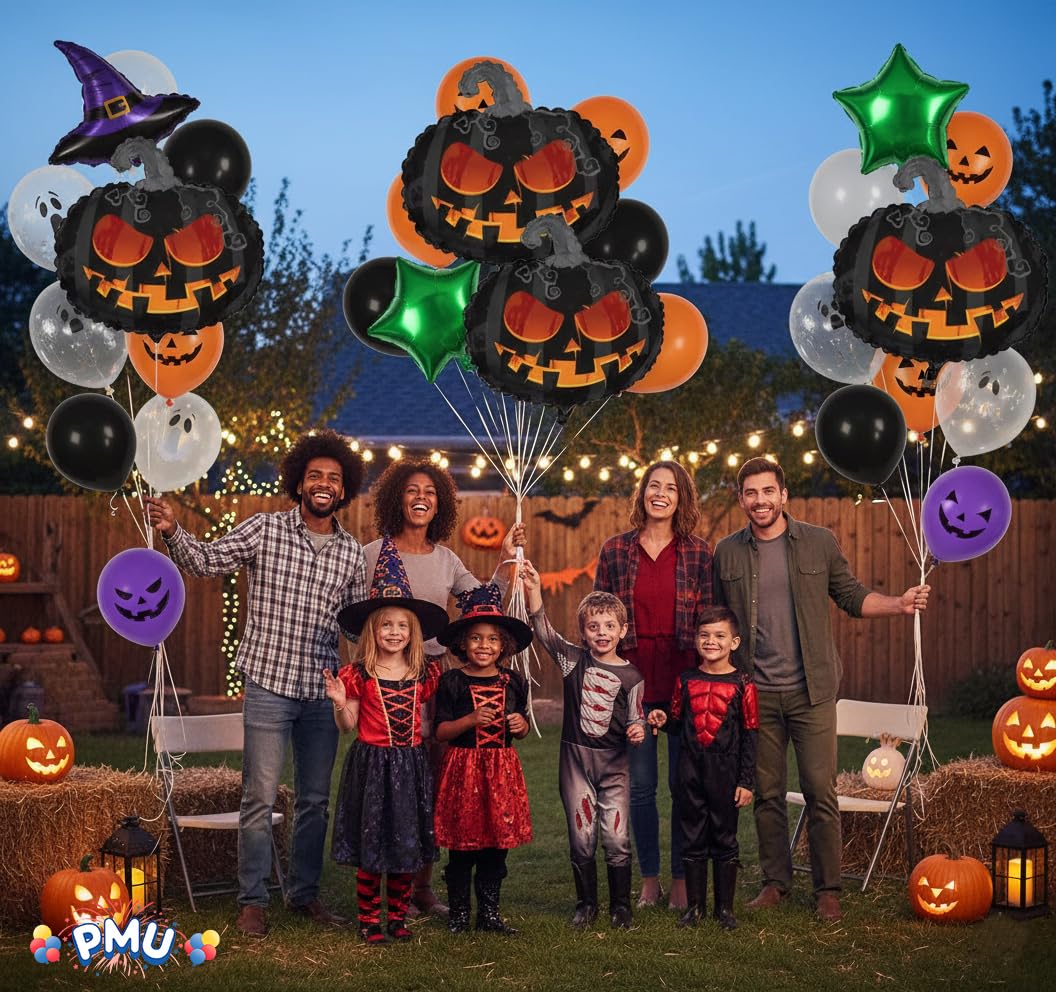 PMU Halloween Mylar Foil Balloons for Halloween Party Decorations, Haunted House, Photo Booth & Spooky Celebrations