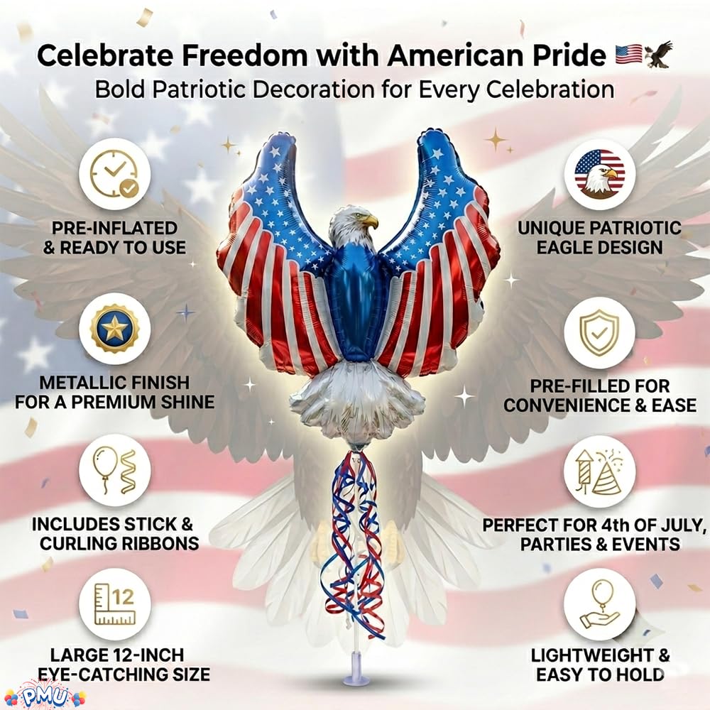 PMU 9 inch Pre-Inflated Emoji and Patriotic Balloons with Stick