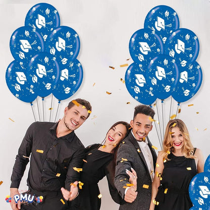 PMU Graduation Balloons | Premium Congrats Grad Balloon with All-Over Print Grad Caps-Confetti and Streamers | Graduation Party Supplies & Decorations | Latex Balloons
