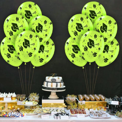 PMU Graduation Balloons | Premium Congrats Grad Balloon with All-Over Print Grad Caps-Confetti and Streamers | Graduation Party Supplies & Decorations | Latex Balloons