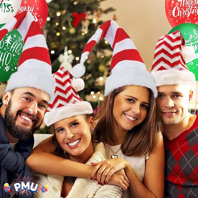 PMU Snowflake Santa Hat Red and White Christmas Hat for Adults, Funny Xmas Costume, Santa's Helper Headwear