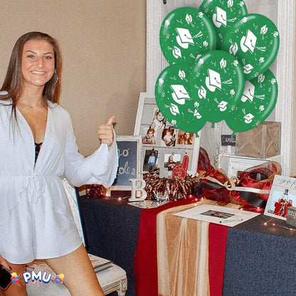 PMU Graduation Balloons | Premium Congrats Grad Balloon with All-Over Print Grad Caps-Confetti and Streamers | Graduation Party Supplies & Decorations | Latex Balloons