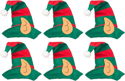 PMU Pc Christmas Elf Hat with Ears Felt Red/Green Stripes - Christmas Elf Outfit, Ugly Xmas Party Headwear
