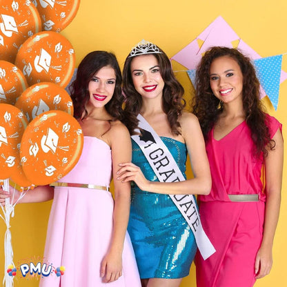 PMU Graduation Balloons | Premium Congrats Grad Balloon with All-Over Print Grad Caps-Confetti and Streamers | Graduation Party Supplies & Decorations | Latex Balloons