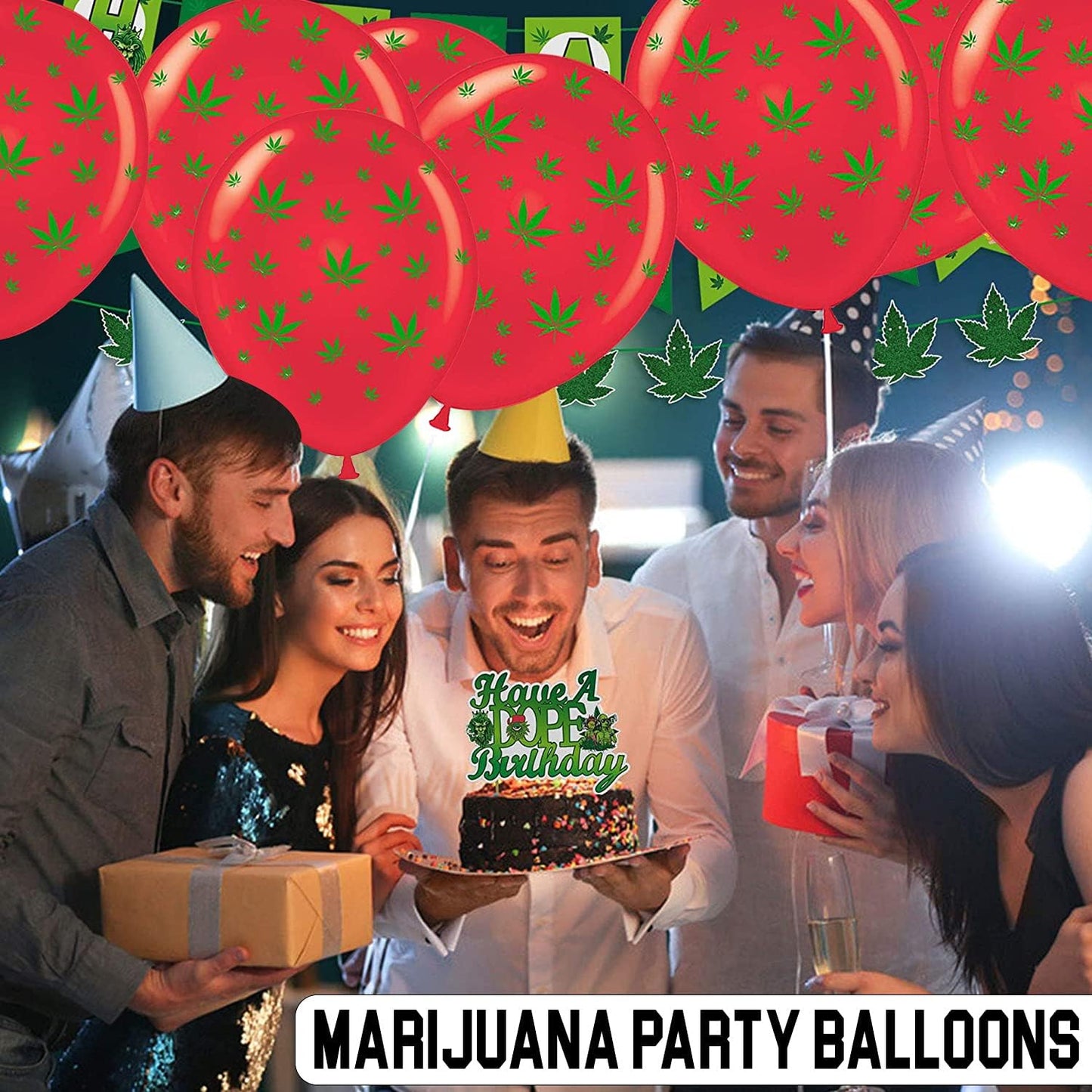 PMU Marijuana Balloons PartyTex 11in with All-Over Print Green Marijuana Leaves