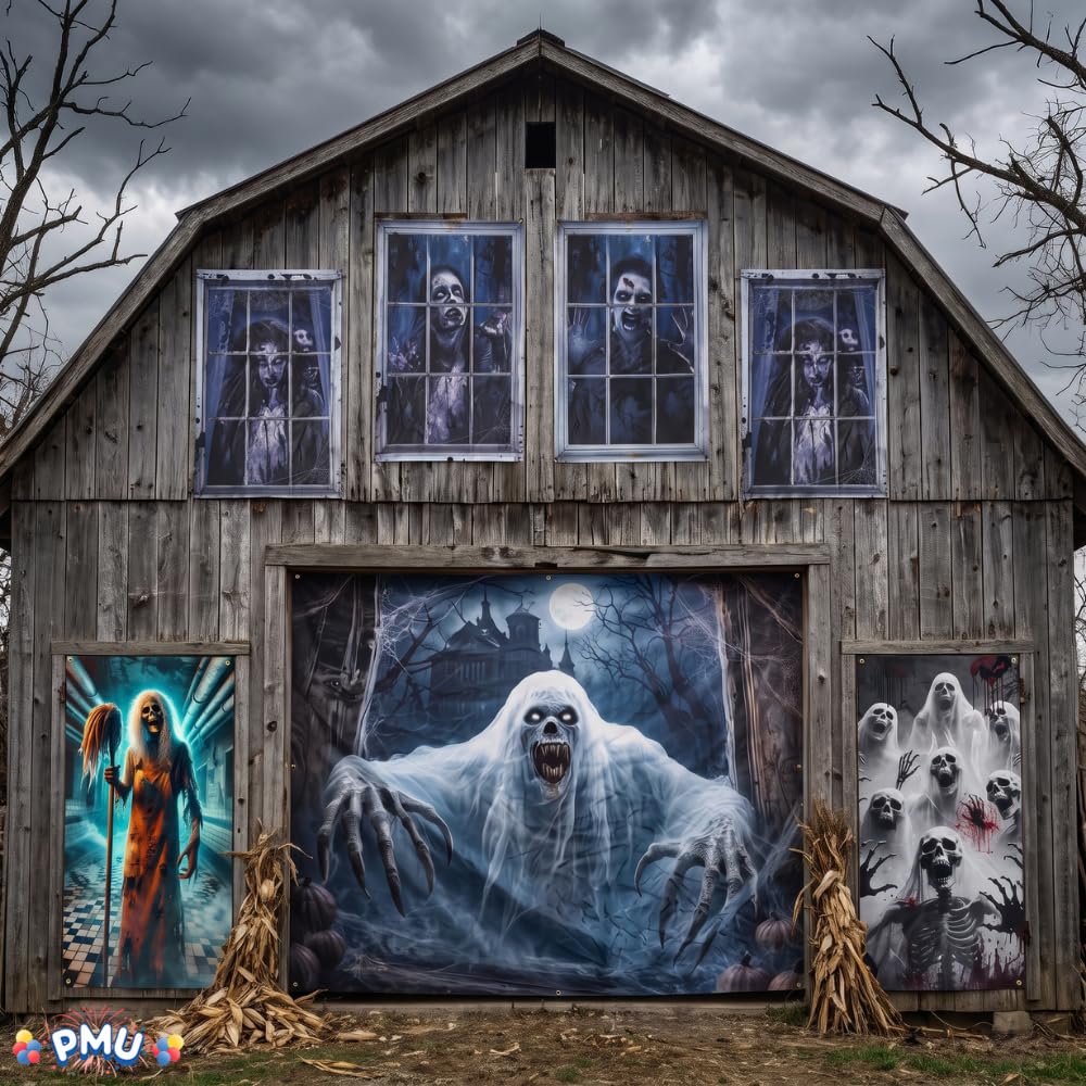 PMU 7 Set Halloween Garage Door Cover Set, 16x7ft, Window & Door Décor