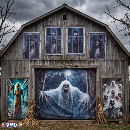 PMU 7 Set Halloween Garage Door Cover Set, 16x7ft, Window & Door Décor
