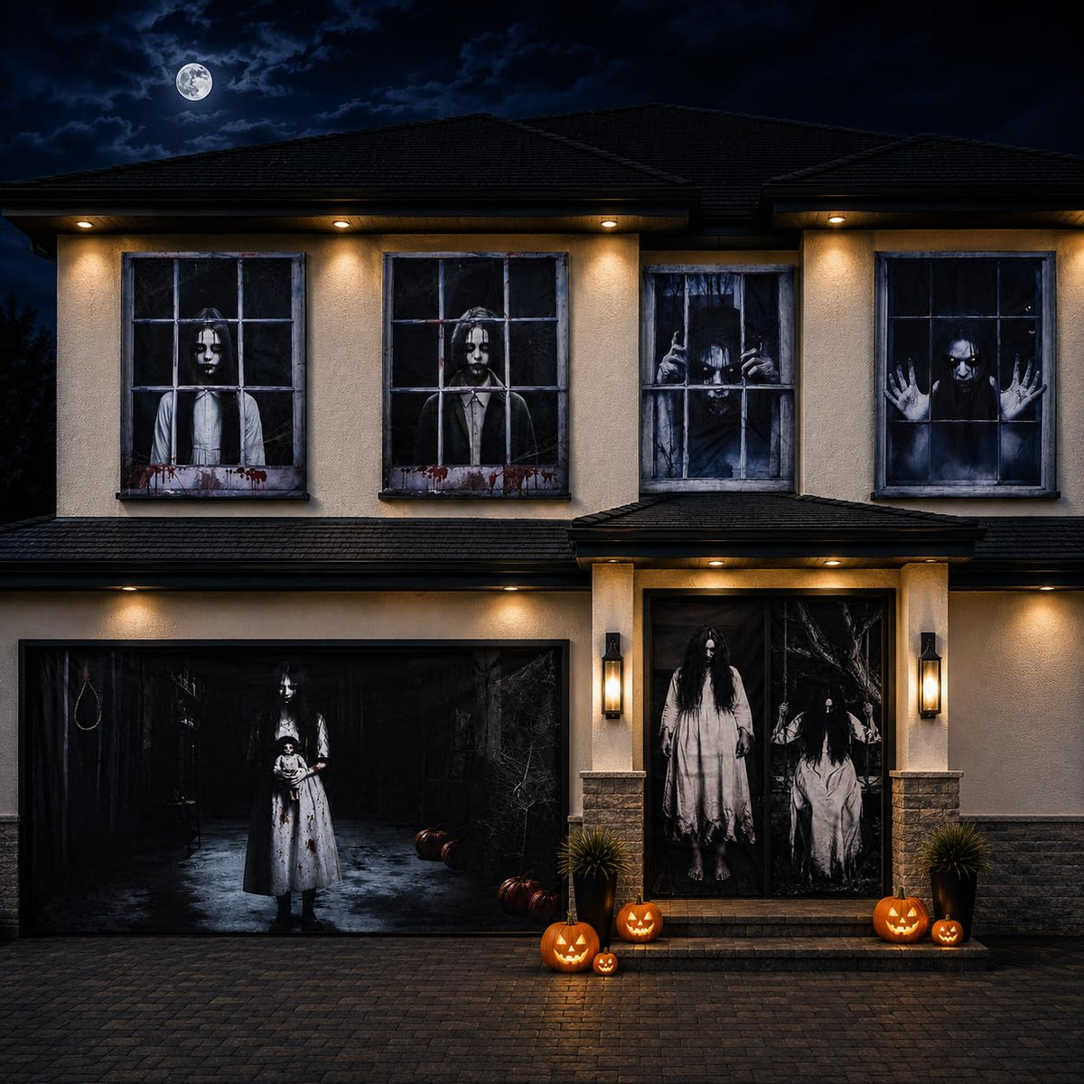 PMU 7 Set Halloween Garage Door Cover Set, 16x7ft, Window & Door Décor