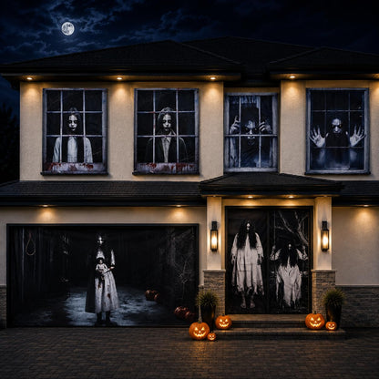PMU 7 Set Halloween Garage Door Cover Set, 16x7ft, Window & Door Décor