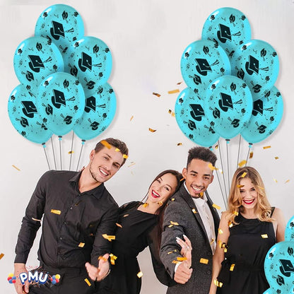 PMU Graduation Balloons | Premium Congrats Grad Balloon with All-Over Print Grad Caps-Confetti and Streamers | Graduation Party Supplies & Decorations | Latex Balloons