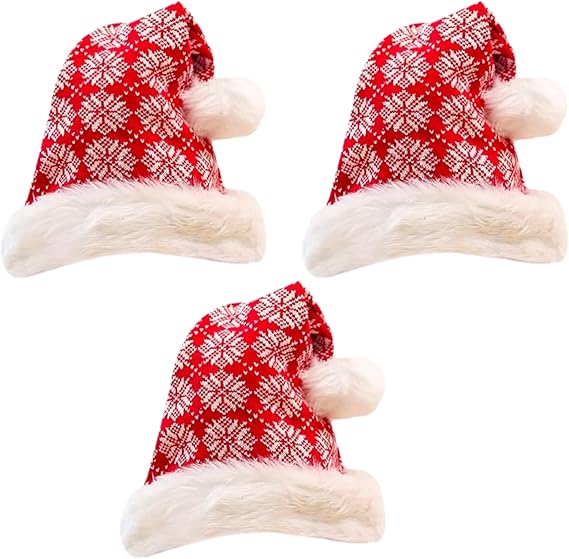 PMU Snowflake Santa Hat Red and White Christmas Hat for Adults, Funny Xmas Costume, Santa's Helper Headwear