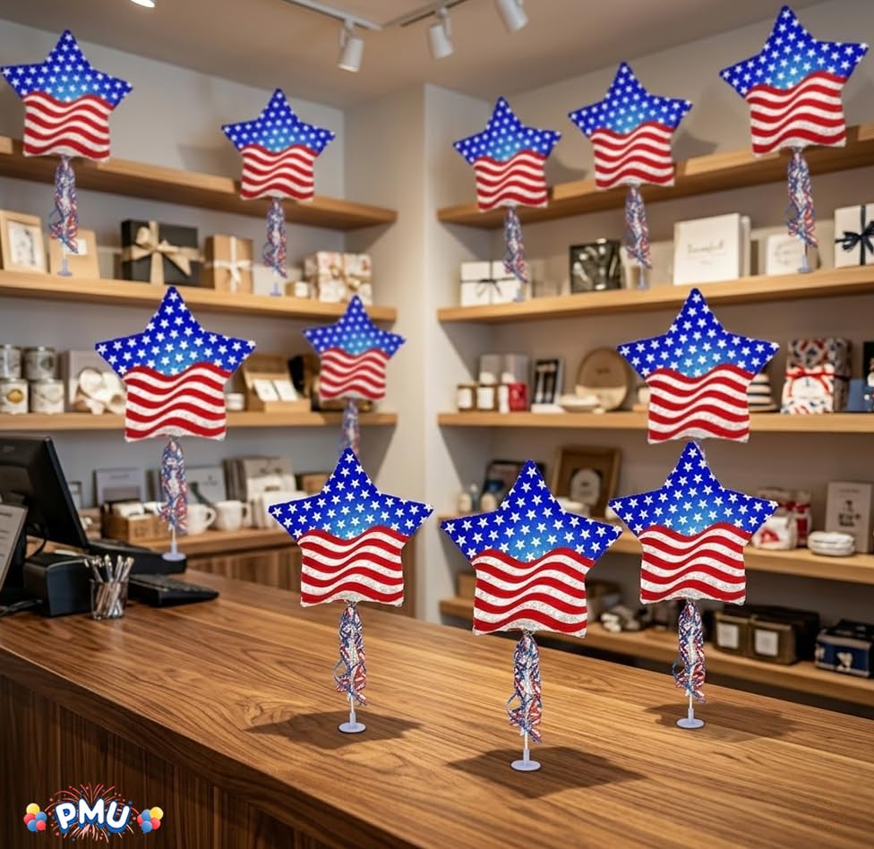 PMU 9 inch Pre-Inflated Emoji and Patriotic Balloons with Stick