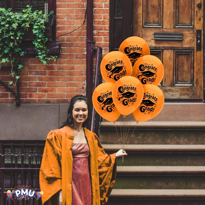 PMU Graduation Balloons | Premium Congrats Grad Balloon with All-Over Print Grad Caps-Confetti and Streamers | Graduation Party Supplies & Decorations | Latex Balloons
