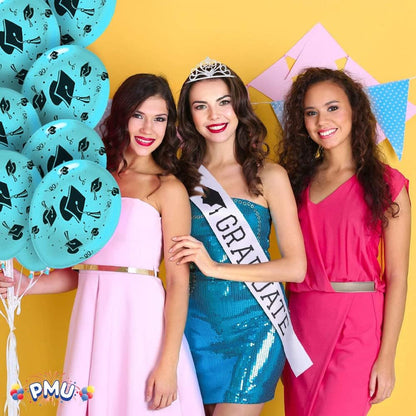 PMU Graduation Balloons | Premium Congrats Grad Balloon with All-Over Print Grad Caps-Confetti and Streamers | Graduation Party Supplies & Decorations | Latex Balloons