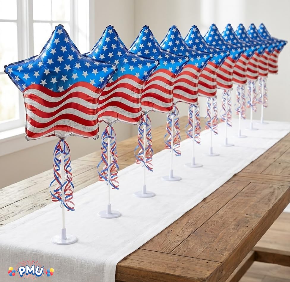 PMU 9 inch Pre-Inflated Emoji and Patriotic Balloons with Stick