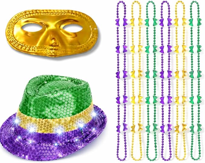 PMU Mardi Gras Mini Metallic Top Hat Headband Party Set Festive Costume Set for Mardi Gras Themed Party