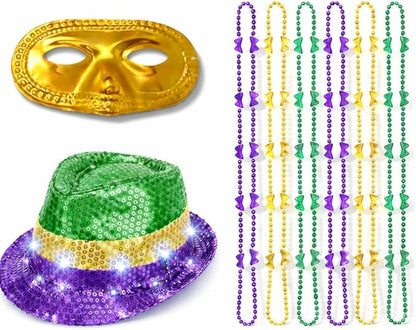 PMU Mardi Gras Mini Metallic Top Hat Headband Party Set Festive Costume Set for Mardi Gras Themed Party