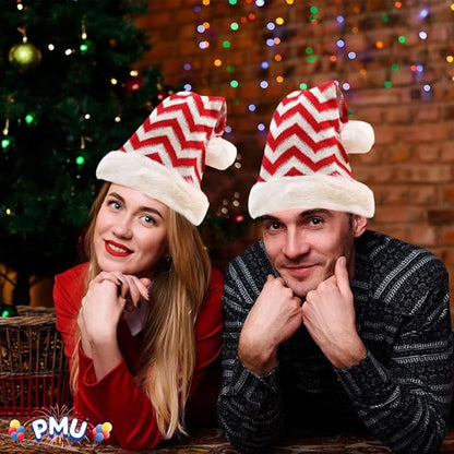PMU Snowflake Santa Hat Red and White Christmas Hat for Adults, Funny Xmas Costume, Santa's Helper Headwear