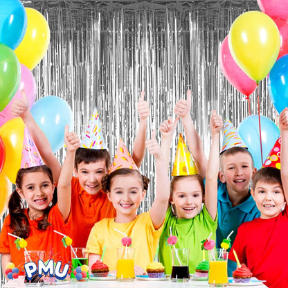 PMU Metallic Fringe Curtains | Metallic Foil Fringe Backdrop Curtains | Fringe Backdrop for Graduation, Birthday Party Decorations, Baby Shower, Disco Party |3ft x 8ft