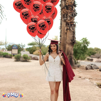 PMU Graduation Balloons | Premium Congrats Grad Balloon with All-Over Print Grad Caps-Confetti and Streamers | Graduation Party Supplies & Decorations | Latex Balloons