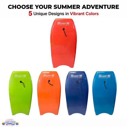 PMU 33 Inch Printed Bodyboard - Lightweight Wrist Leash Slick Bottom Boogie Board for Beach, Sea & Pool - Surfing Board for Kids, Teens & Adults Wave Conditions Pkg/1