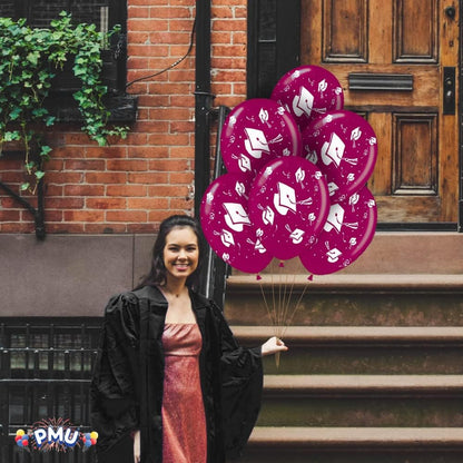PMU Graduation Balloons | Premium Congrats Grad Balloon with All-Over Print Grad Caps-Confetti and Streamers | Graduation Party Supplies & Decorations | Latex Balloons