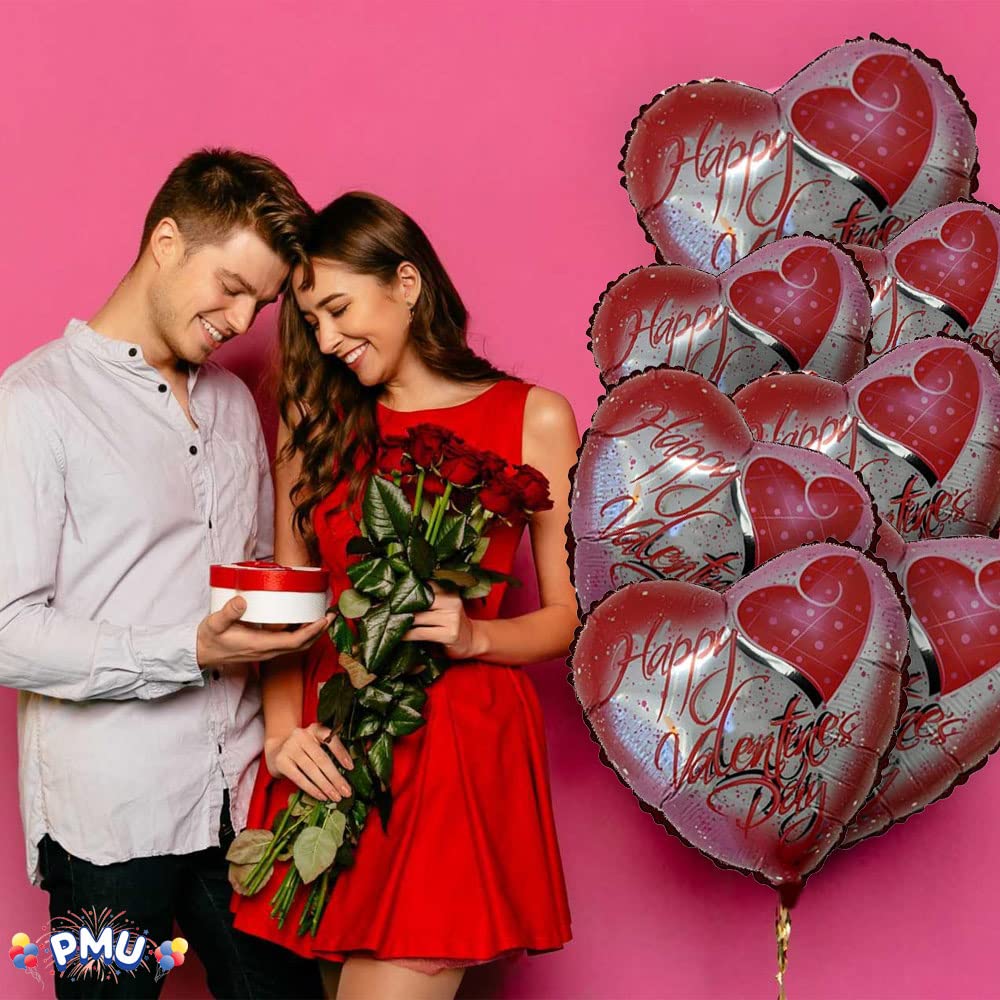 PMU Heart Shaped Happy Valentine's Day Balloons 18-Inch Mylar Idea Gift for Him or Her & Valentine Party Decorations