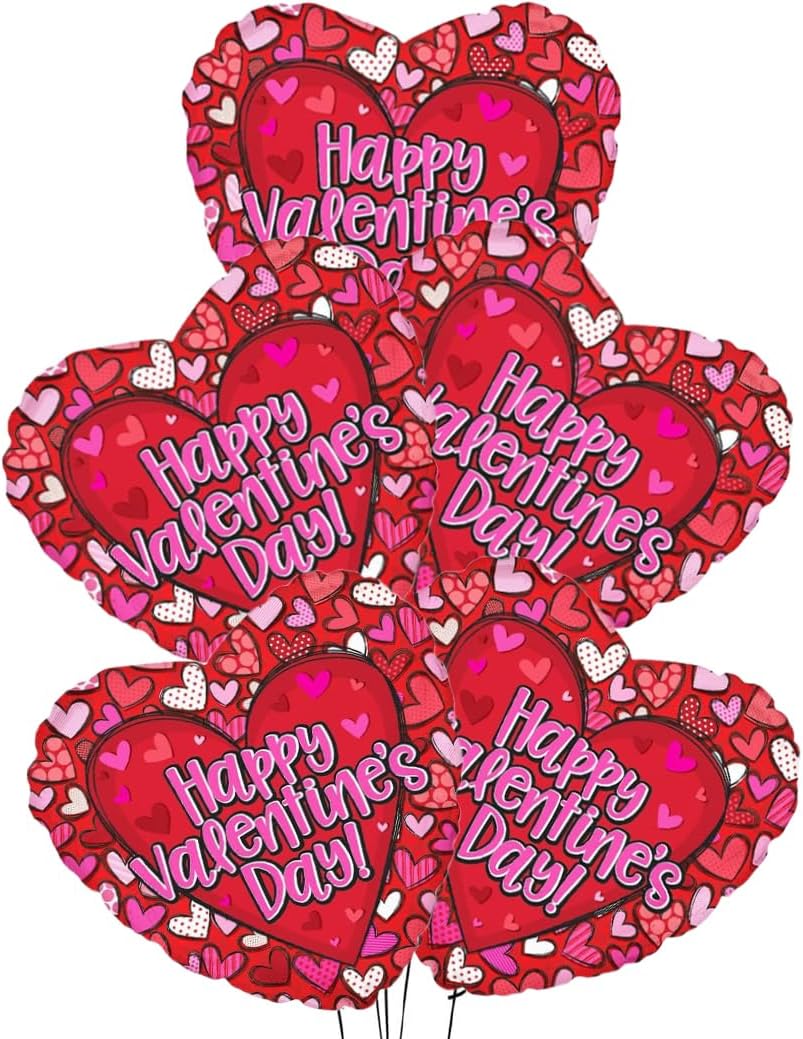 PMU Heart Shaped Happy Valentine's Day Balloons 18-Inch Mylar Idea Gift for Him or Her & Valentine Party Decorations