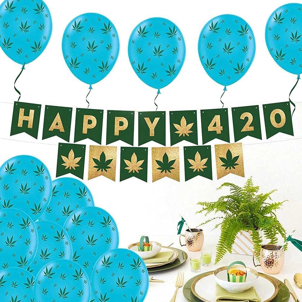 PMU Marijuana Balloons PartyTex 11in with All-Over Print Green Marijuana Leaves