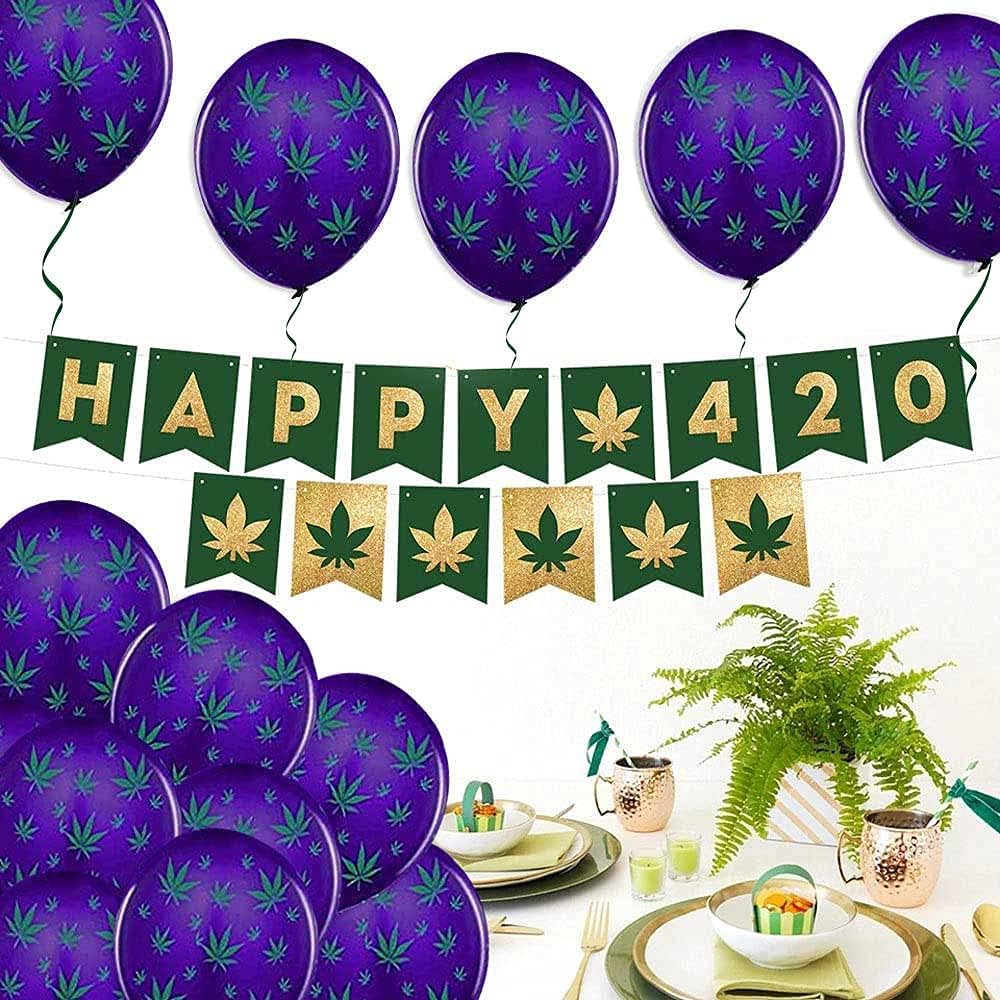 PMU Marijuana Balloons PartyTex 11in with All-Over Print Green Marijuana Leaves