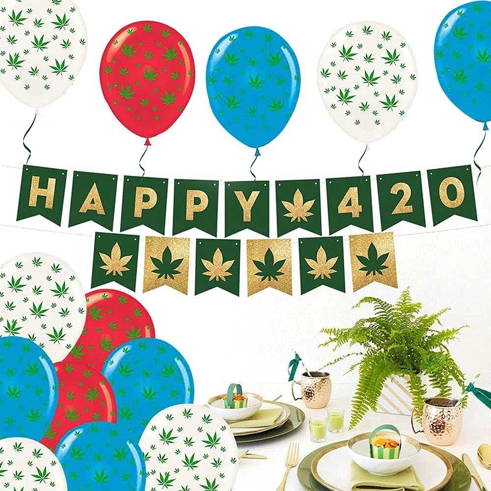 PMU Marijuana Balloons PartyTex 11in with All-Over Print Green Marijuana Leaves