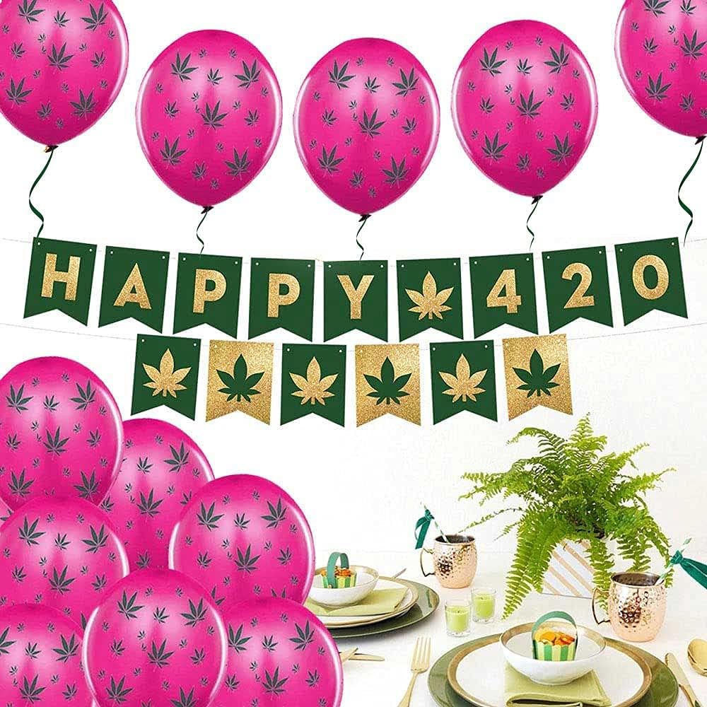 PMU Marijuana Balloons PartyTex 11in with All-Over Print Green Marijuana Leaves