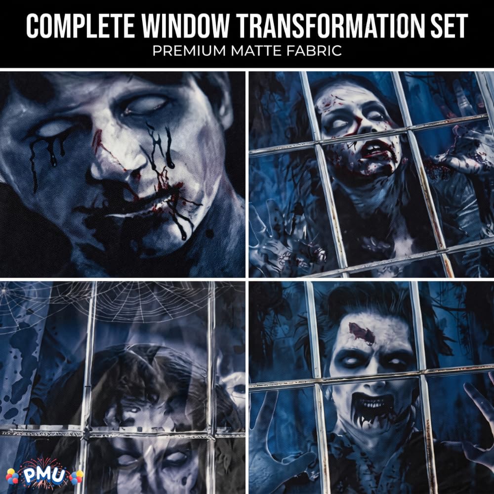 PMU 7 Set Halloween Garage Door Cover Set, 16x7ft, Window & Door Décor