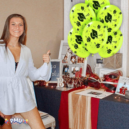 PMU Graduation Balloons | Premium Congrats Grad Balloon with All-Over Print Grad Caps-Confetti and Streamers | Graduation Party Supplies & Decorations | Latex Balloons