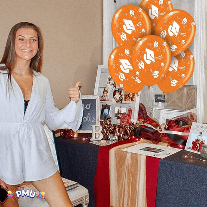 PMU Graduation Balloons | Premium Congrats Grad Balloon with All-Over Print Grad Caps-Confetti and Streamers | Graduation Party Supplies & Decorations | Latex Balloons