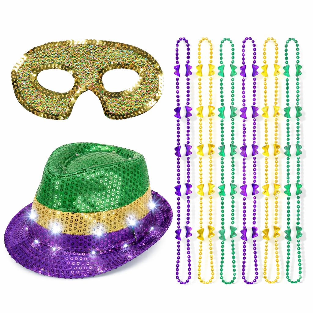 PMU Mardi Gras Mini Metallic Top Hat Headband Party Set Festive Costume Set for Mardi Gras Themed Party