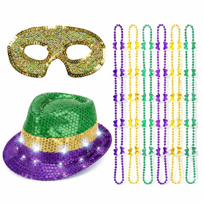 PMU Mardi Gras Mini Metallic Top Hat Headband Party Set Festive Costume Set for Mardi Gras Themed Party