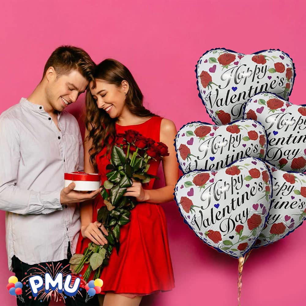 PMU Heart Shaped Happy Valentine's Day Balloons 18-Inch Mylar Idea Gift for Him or Her & Valentine Party Decorations