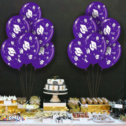 PMU Graduation Balloons | Premium Congrats Grad Balloon with All-Over Print Grad Caps-Confetti and Streamers | Graduation Party Supplies & Decorations | Latex Balloons