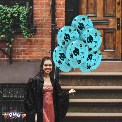 PMU Graduation Balloons | Premium Congrats Grad Balloon with All-Over Print Grad Caps-Confetti and Streamers | Graduation Party Supplies & Decorations | Latex Balloons