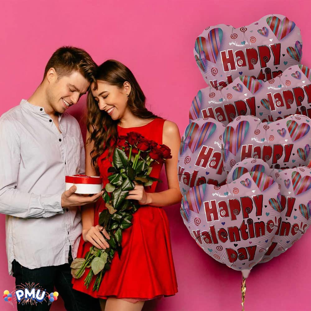 PMU Heart Shaped Happy Valentine's Day Balloons 18-Inch Mylar Idea Gift for Him or Her & Valentine Party Decorations