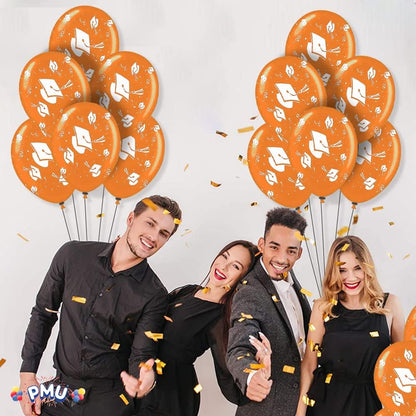 PMU Graduation Balloons | Premium Congrats Grad Balloon with All-Over Print Grad Caps-Confetti and Streamers | Graduation Party Supplies & Decorations | Latex Balloons