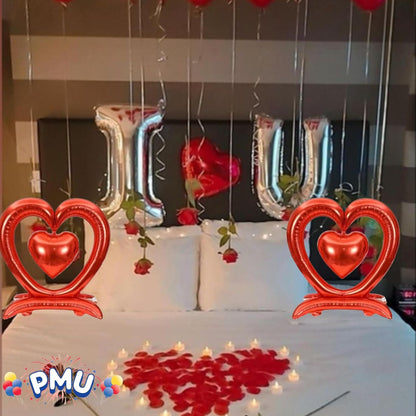PMU 18-Inch Valentine's Day Heart Shaped Air Inflated Standing Open Heart Tabletop Mylar Foil Balloon
