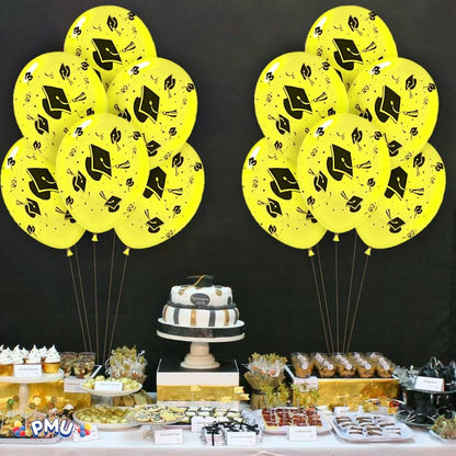 PMU Graduation Balloons | Premium Congrats Grad Balloon with All-Over Print Grad Caps-Confetti and Streamers | Graduation Party Supplies & Decorations | Latex Balloons