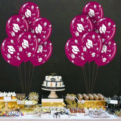 PMU Graduation Balloons | Premium Congrats Grad Balloon with All-Over Print Grad Caps-Confetti and Streamers | Graduation Party Supplies & Decorations | Latex Balloons