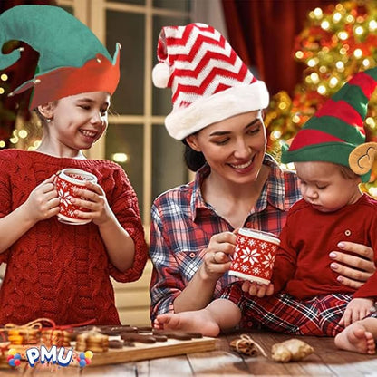PMU Snowflake Santa Hat Red and White Christmas Hat for Adults, Funny Xmas Costume, Santa's Helper Headwear