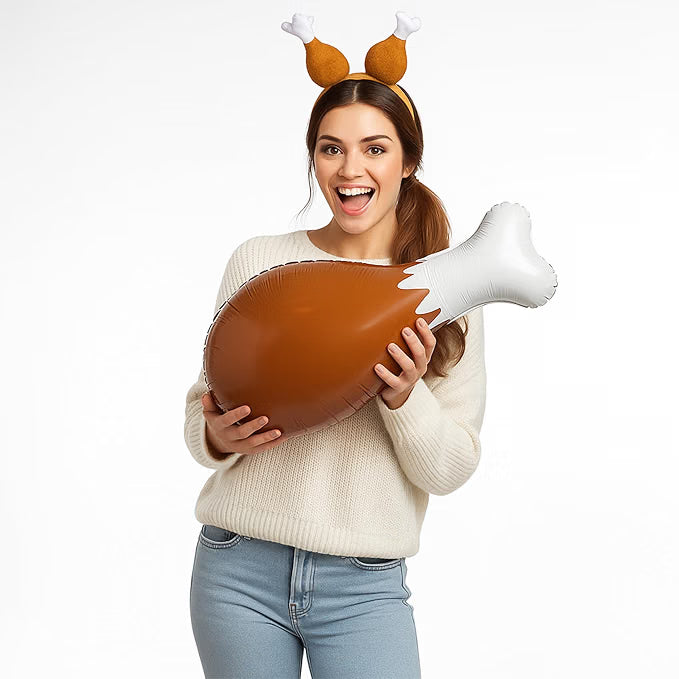 2 Pc Set Thanksgiving Headbands for women and 24" inflatable turkey leg Turkey Headband Thanksgiving Hair accessories for adults (2/Pkg)