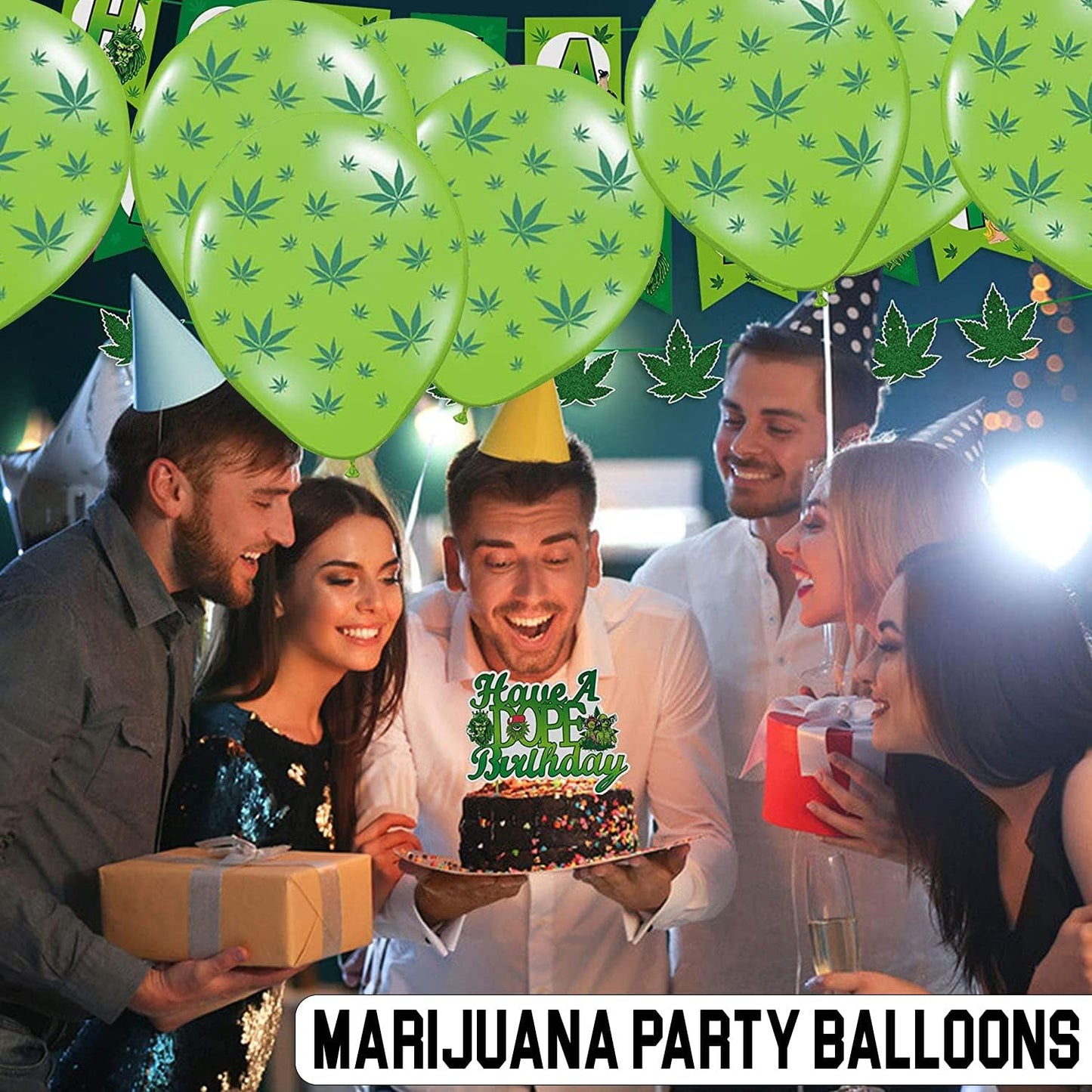 PMU Marijuana Balloons PartyTex 11in with All-Over Print Green Marijuana Leaves